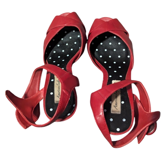 American Eagle Red Slingback Heels Strappy Summer - Picture 2 of 7